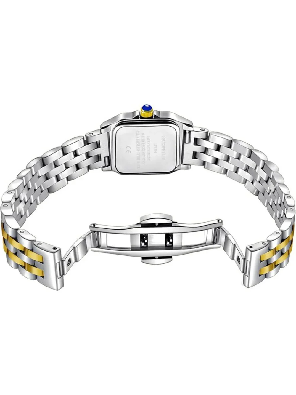 Women's Golden Silver with Golden Chain Vintage Rectangular Case Wrist Watches
